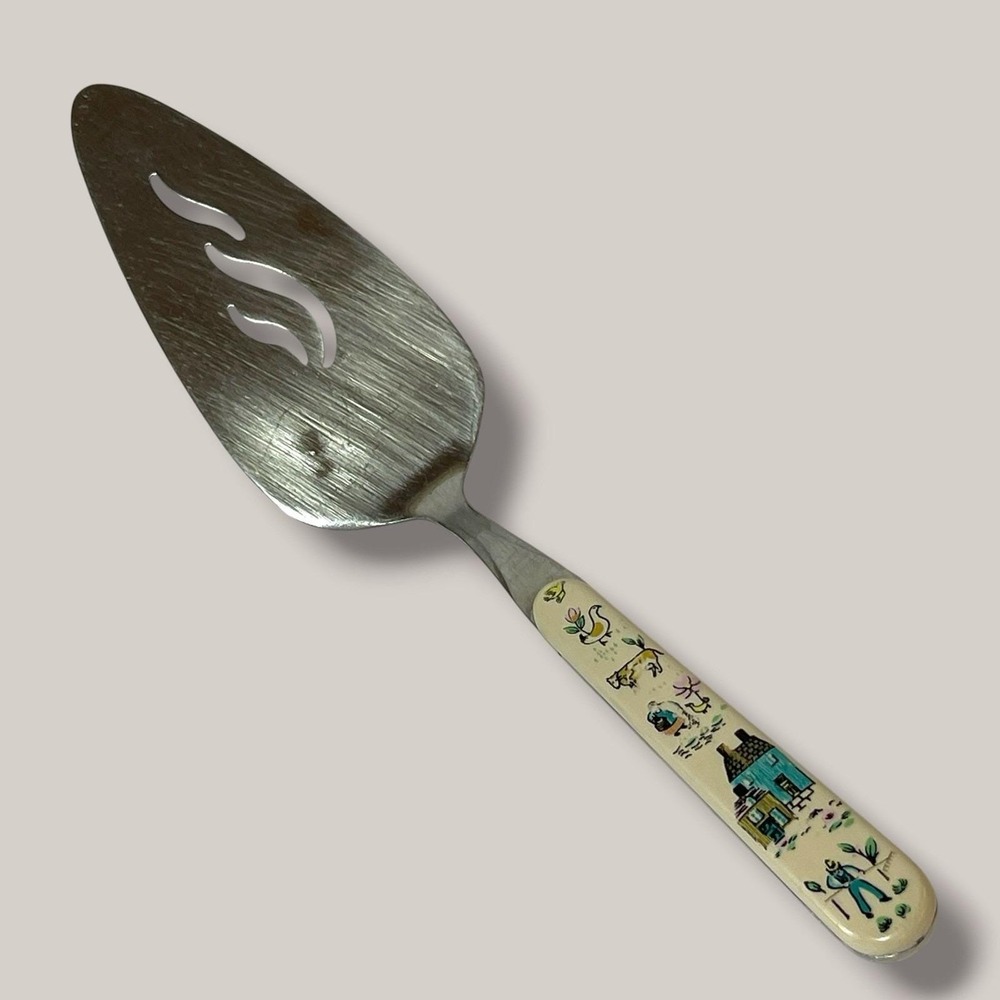 Vintage International Heartland Pie Cake Server Farm Scene Stainless Taiwan 10¼"